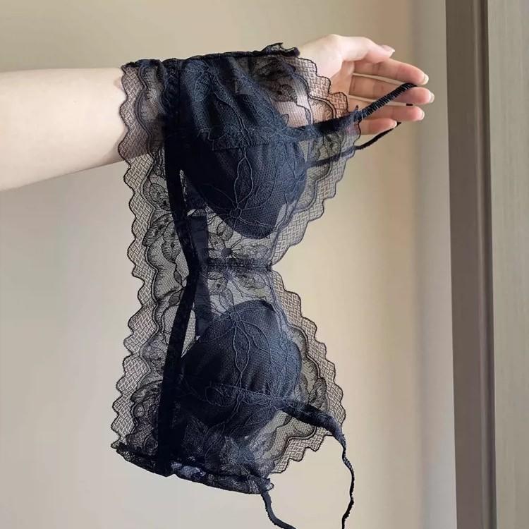French Lace U-Back Wireless Bra, Thin Thin Strap Push Up Small Bust Back Shaping Summer Women Bralette