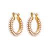 Yhpup Exquisite Luxury Stainless Steel Imitation Pearls Hoop Huggie Earrings Romantic Elegant Fashion Charm Trendy Chic Jewelry