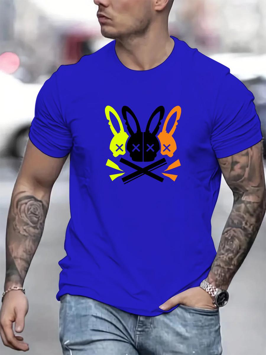 

Men s 100% cotton summer loose fit large Rabbit Skull printed slim fit casual sports round neck short sleeved T-shirt S