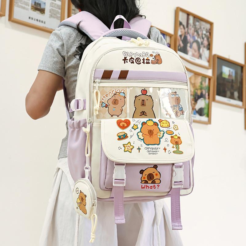 Cute Capybara Student Backpack With Comfortable Shoulder Straps And Cartoon Pattern For School And Daily Use