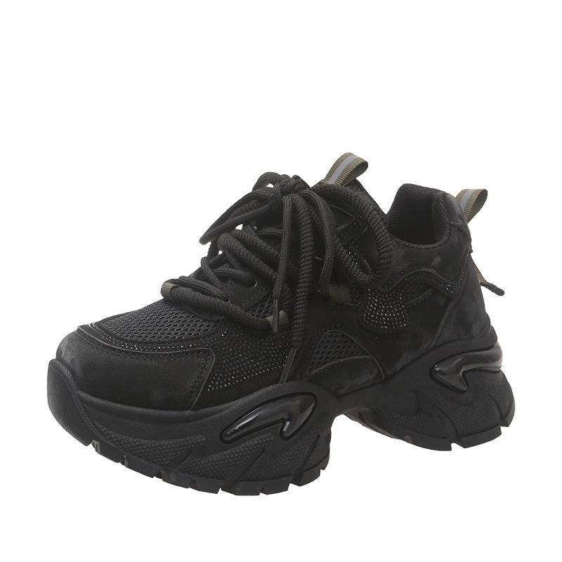 

Папины кроссовки для девочки 2025 Осень Новые Стразы Универсальные Модные Нескользящие Повседневные Толстая Подошва Увеличение Роста 6 см Спортивная Женская Обувь 40 чёрный