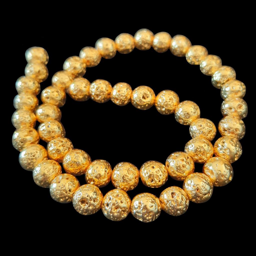 Strand of 46 Round Beads 8mm 8 Mm In Tinted Golden Lava Stone