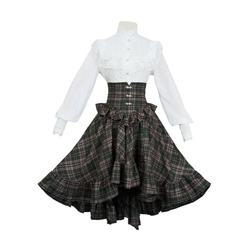 Tailcoat plaid long dress, women s retro palace attire, costumes for Halloween parties, stage performances, and Renaissance role-playing events S