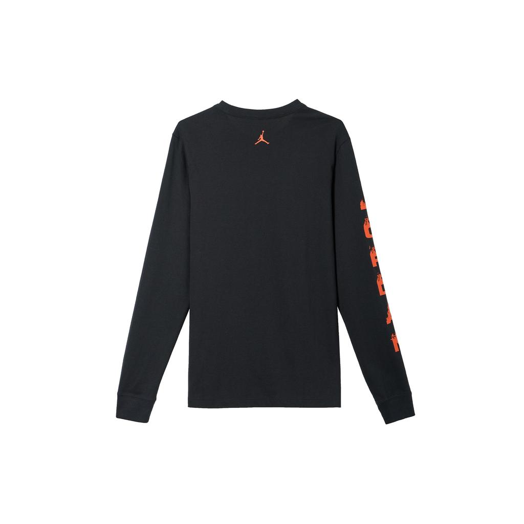 Jordan Logo Print Knit Crew Neck Pullover Long Sleeve T-Shirt Men Tops Black Team-Orange FZ1990-010