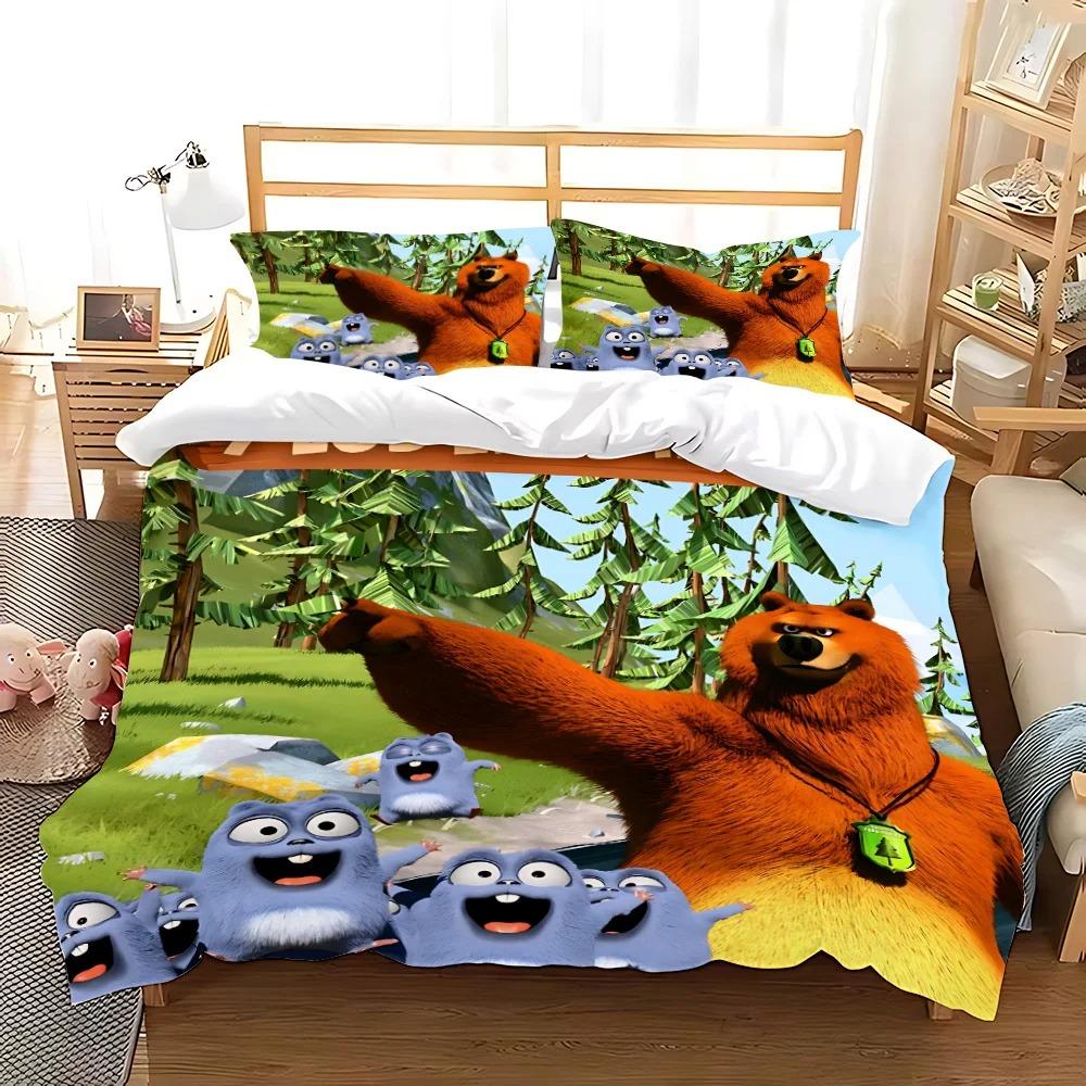 Cartoon Grizzly Bear & Little Blue Mice Bedding Set Kids adults Bedroom Decor 2/3piece set Duvet Cover Pillowcase Size Gift