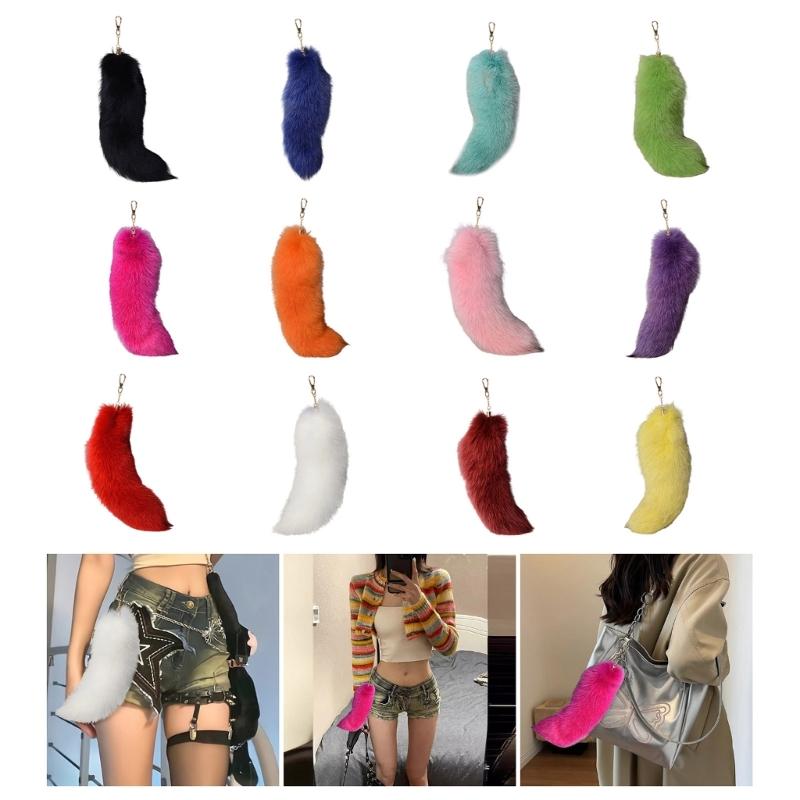 Plush Faux Hair Foxes Tail Keychain Elegant Keyrings Charm with Foxes Tail Pendant Fashionable Keychain Decorations
