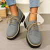 Women Plus Size Lace Up Mid Heel Loafers Round Toe British Style New Autumn Leather Shoes