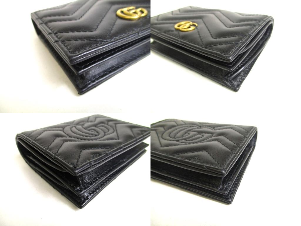 Authentic GUCCI GG Marmont Black Leather Bifold Wallet Compact Wallet #a451  Refurbished