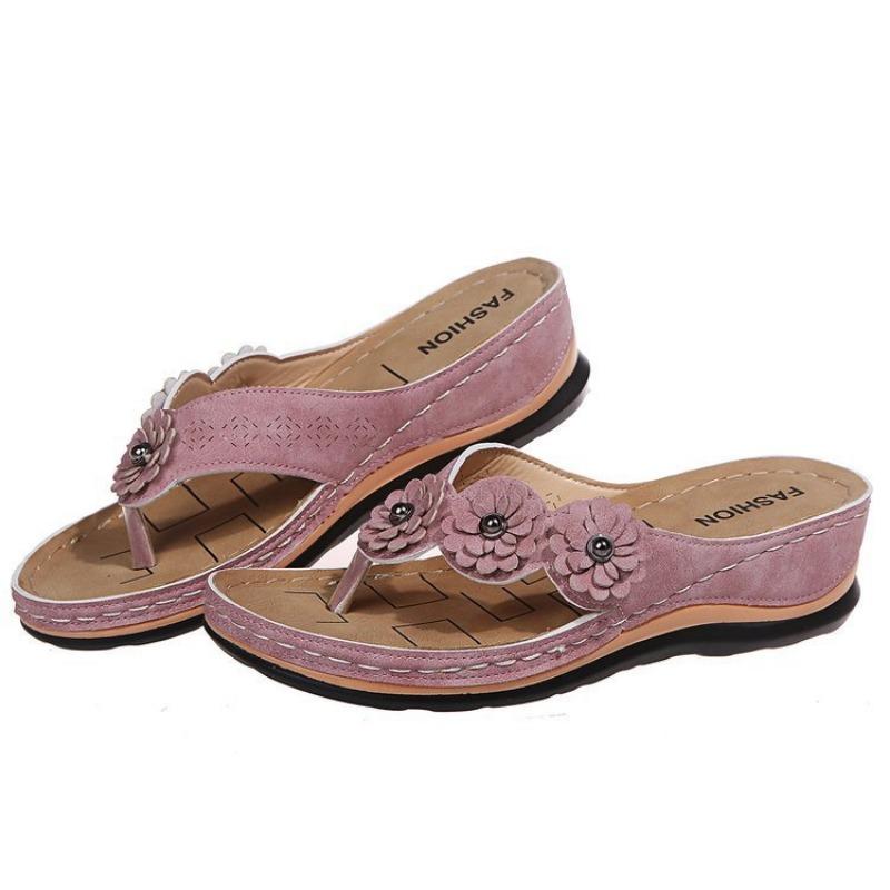 Summer style herringbone wedge solid color casual flower slippers women's large size