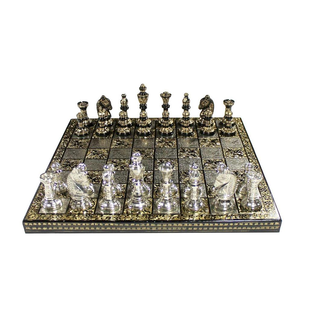 Collectible Complete Brass Chess Game Board Set With 100% Brass Chess Pieces Chessman Coins Pawns,for Adult