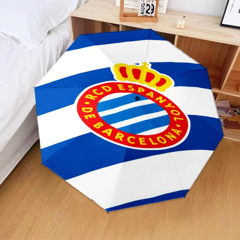 Real Sociedad Crest Design Umbrella Folding Umbrella, Automatic Umbrella 8-Frame for Travel, Camping Use Gift for Halloween Christmas