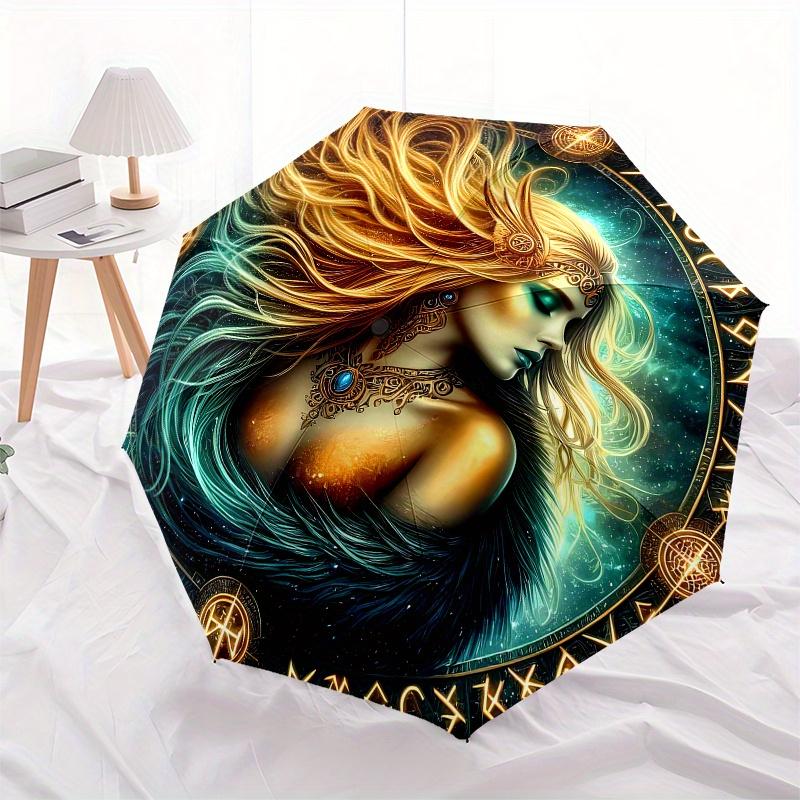 Enchanted Fantasy Art Print: Mystical Woman with Long HairUmbrella, Portable 3-Fold Compact Umbrella for Men & Women Gift