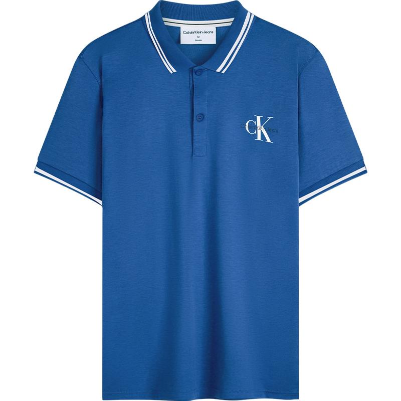 

Мужская рубашка поло с коротким рукавом Calvin Klein, отделка полуворотника с логотипом, синяя J324245C3B XL