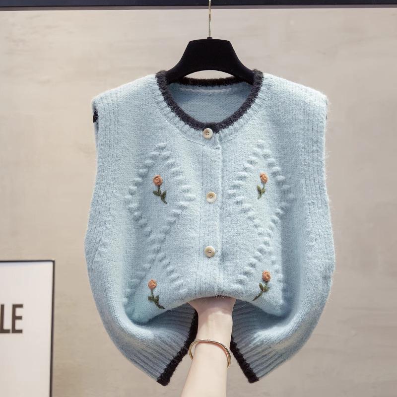 Women's 2025 Floral Knit Cardigan Vest - Sleeveless, Loose Fit Layering Sweater for Autumn/Winter