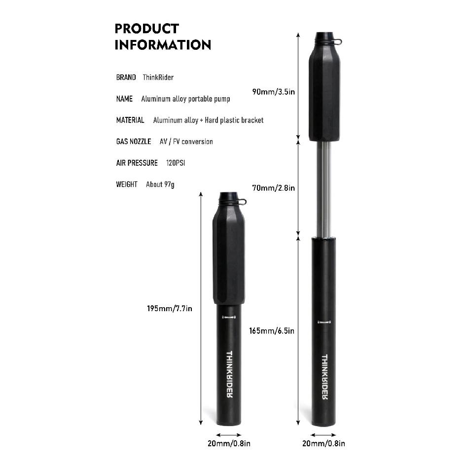 ThinkRider 120Psi Mini Bike Pump Aluminum Alloy Bicycle Hand Air Pump Tire Inflator Schrader Presta Valve MTB Road Cycling Pump