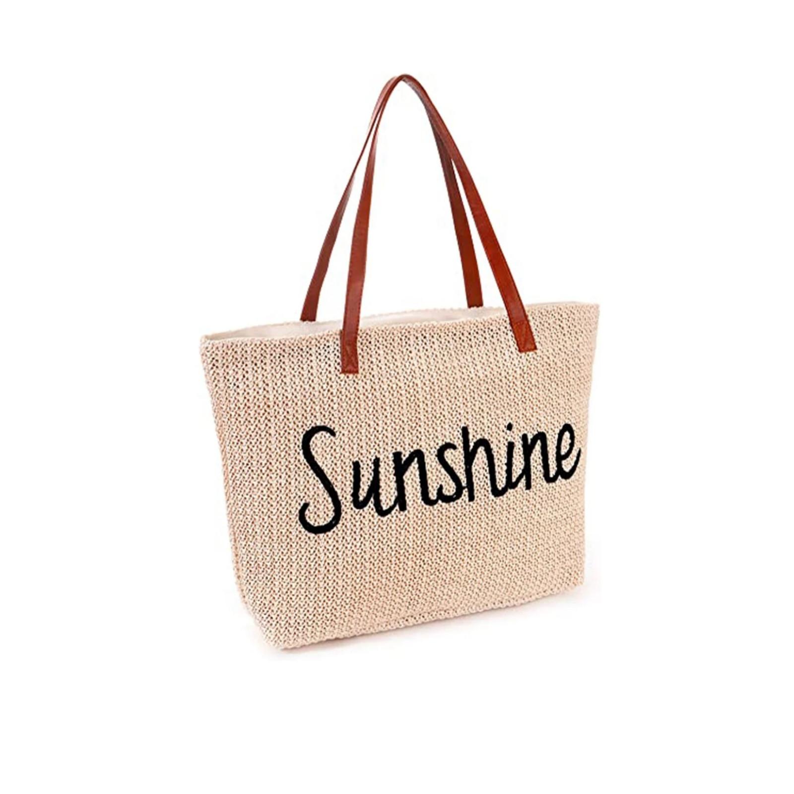 

Большая женская соломенная пляжная сумка, водонепроницаемая, пескостойкая, ручной работы, плетеная, полосатая сумка-тоут, с прострочкой, на молнии, для путешествий, отпуска, пикника, лета, бассейна One Size