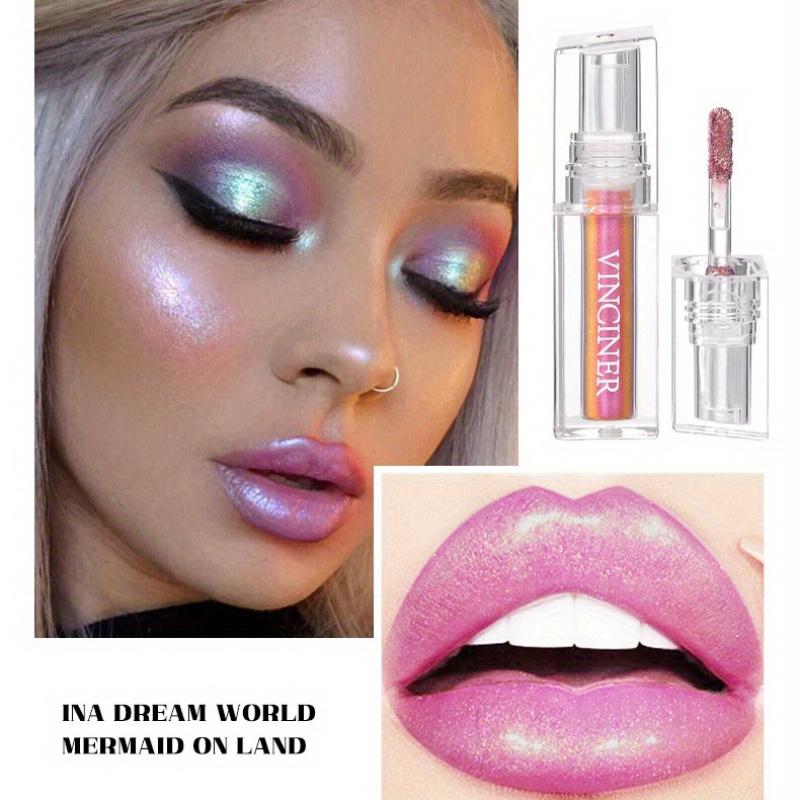 Chameleon Lip Glaze Lip Gloss Eyeshadow, Face Highlight Moisturising Diamond Shimmer Liquid Lipstick, Aurora Dazzle Lip Gloss for Party Daily Makeup