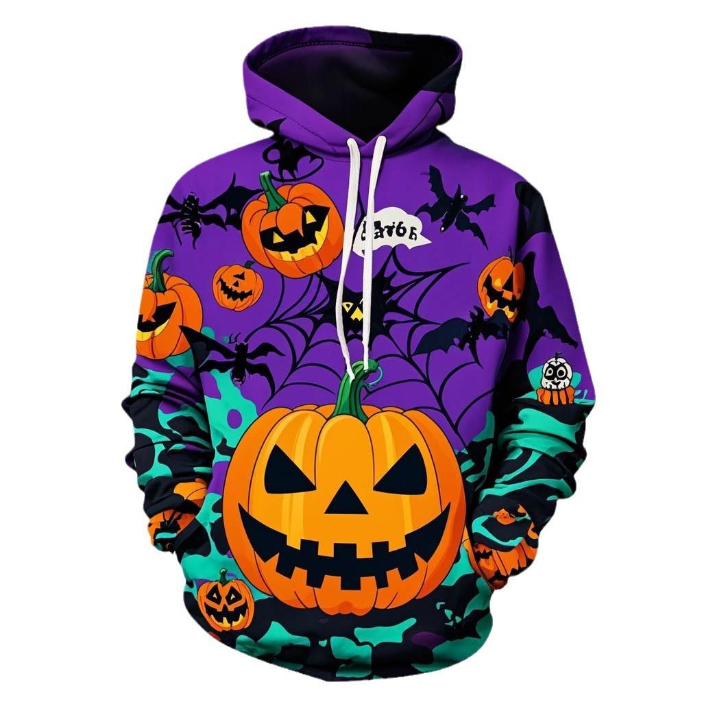 Autumn 3D Pumpkin Ghost Printed Hoodies Fashionable Casual Sports Long Sleeved Men's Hooded Sweatshirts