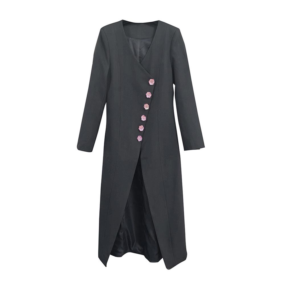 

Grey Long Suit Jacket with 3D Flower Buttons - Women s High-End Winter & Spring Collection 2026 S