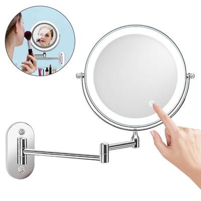 Wandmontierter Schminkspiegel mit LED-Licht, 5-facher Vergrößerung, 360-Grad-Drehung, dimmbares Licht für