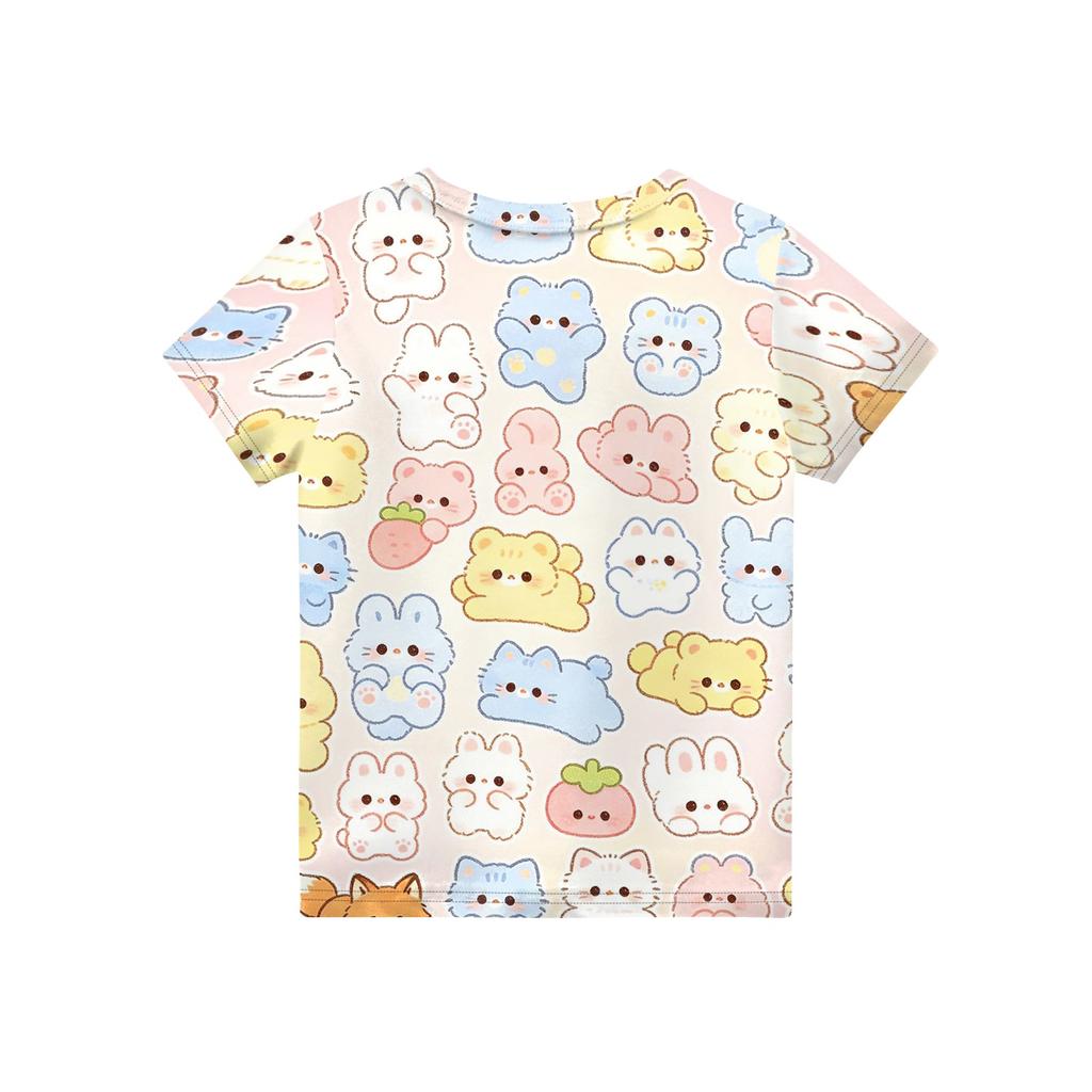 Kids Animal Print Crew Neck Short Sleeve Casual Loose Fit T Shirt Soft Comfortable Fabric Suitable for Everyday Wear