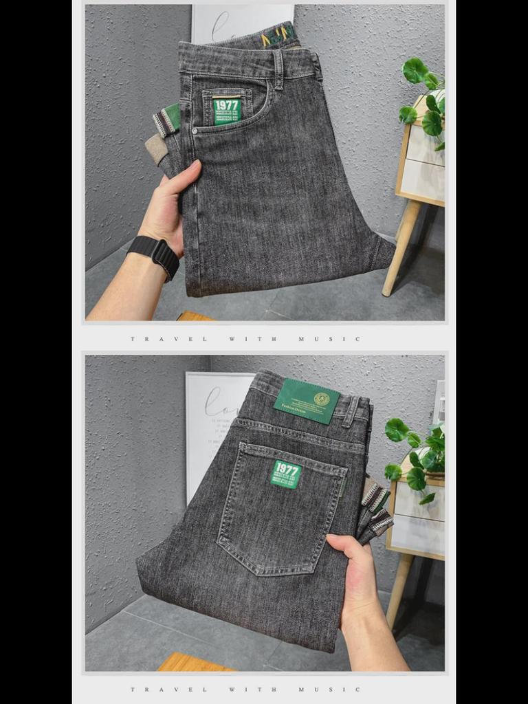 Korean Slim Fit Men's Breathable Anti-Wrinkle Jeans - Four Seasons Soft Straight Nine-Point Pants