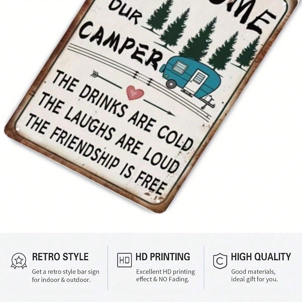 Vintage Pine Trees RV Camper Welcome Metal Wall Sign Rustic Motorhome Trailer Cabin Decor Iron Plaque