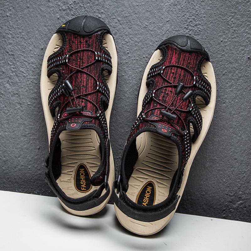 Men Red Hiking Sandals Summer Outdoor Wide Palm Black Beach Shoes Close Toe Sandals Plus Size