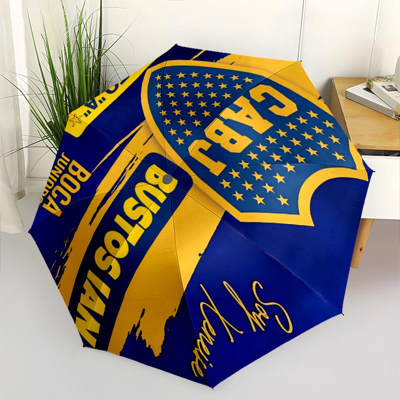 Club Atlético Boca Juniors Print Automatic Umbrella, 8 Rib Iron Frame, Plastic Handle, Suitable for Outdoor Travel &Daily , Ideal Gift