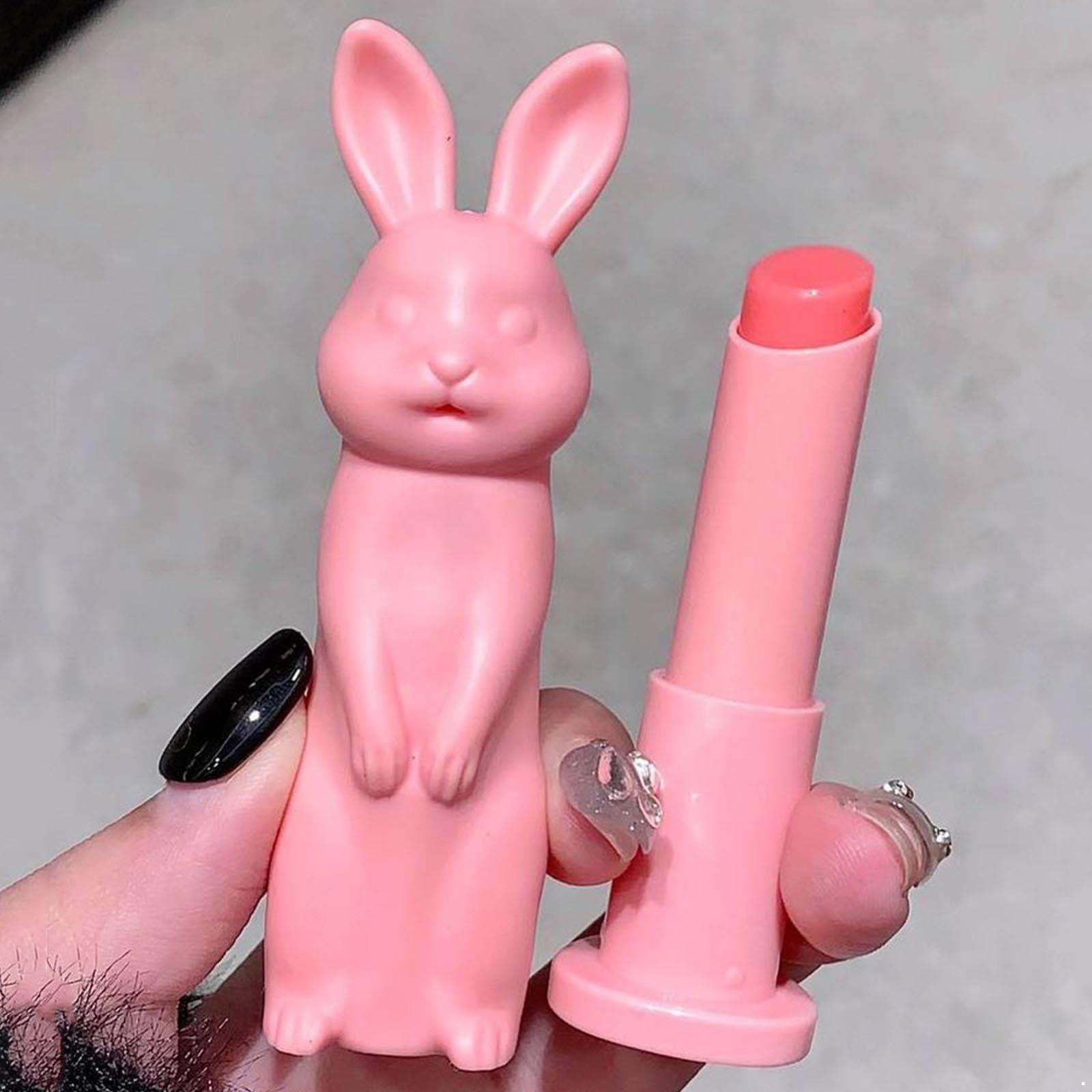 

Мягкий увлажняющий бальзам для губ для женщин, очаровательная форма кролика, легкое ощущение, длительное увлажнение, натуральные ингредиенты, помада для губ One Size розовый