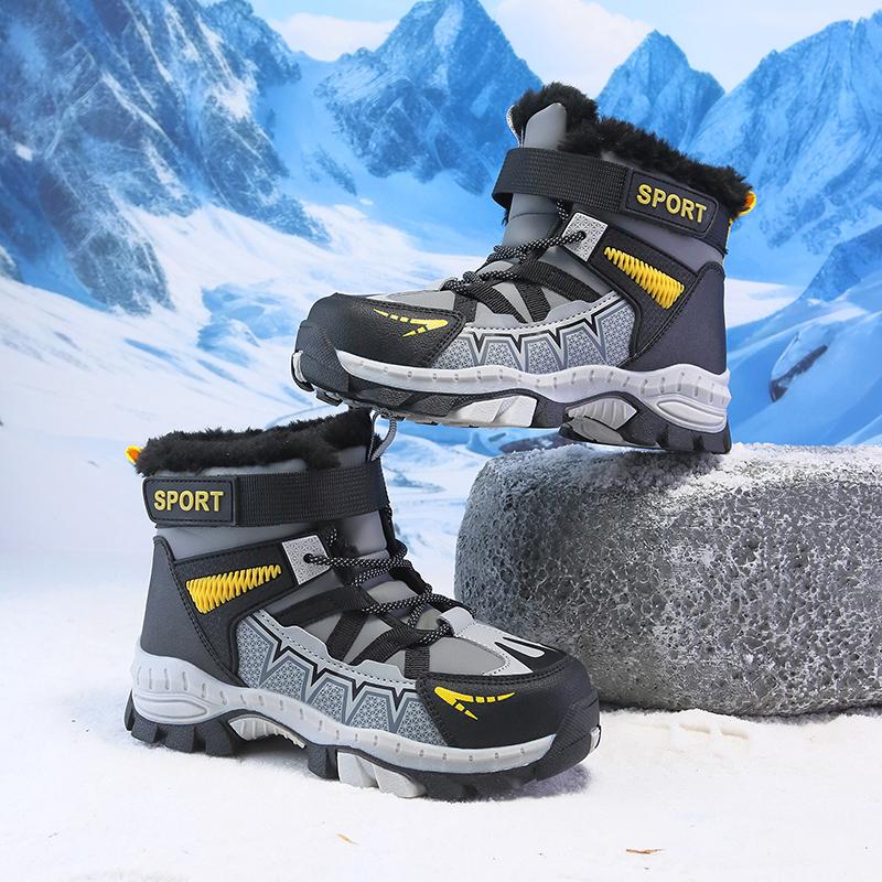 Boy's Winter Snow Boots with Plush Insulation Anti Slip Outdoor Sports Snow Boots