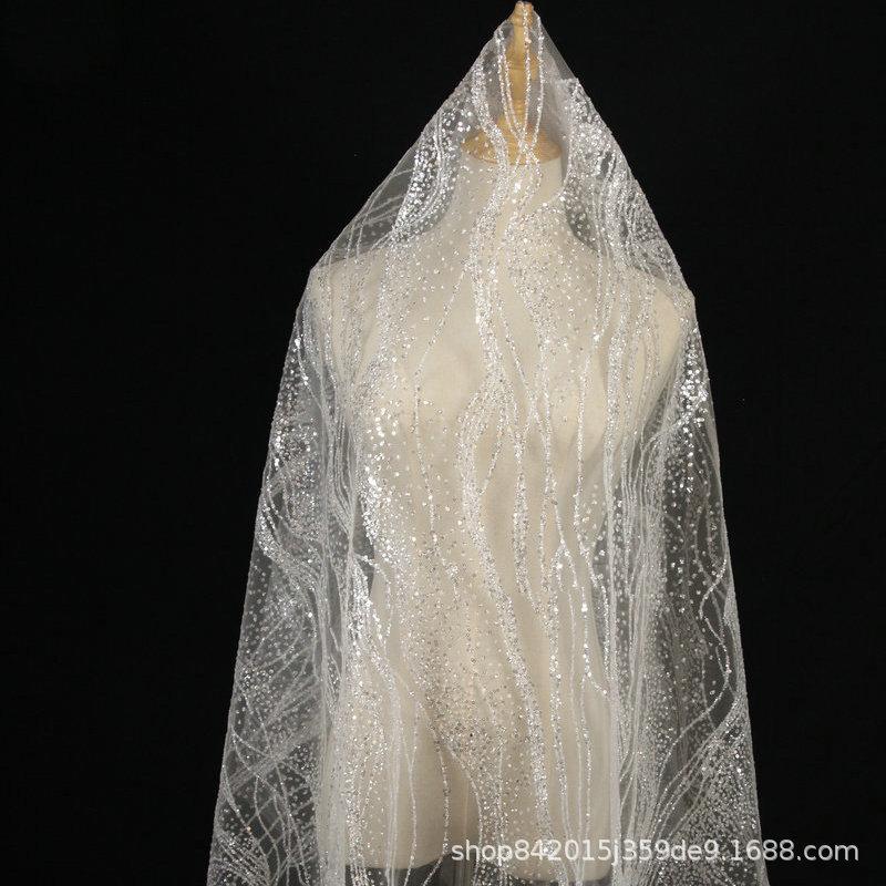 Champagne Gold Sequin Mesh Fabric for Wedding Dress and Ceiling Decor