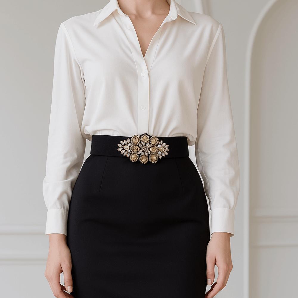 Flower Women Waistband Wide Rhinestone Waist Belt Personality Elastic Cummerbunds  Jacket