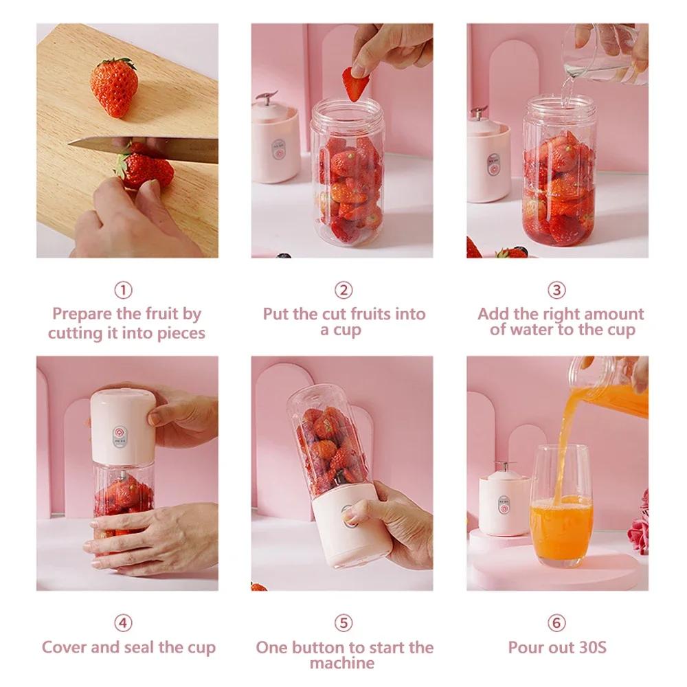 Portable Blender 500Ml Usb Rechargeable 6 Blades Fresh Fruit Juice Mixer Electric Shake Cup Cute Blender Smoothie Ice Crush Cup
