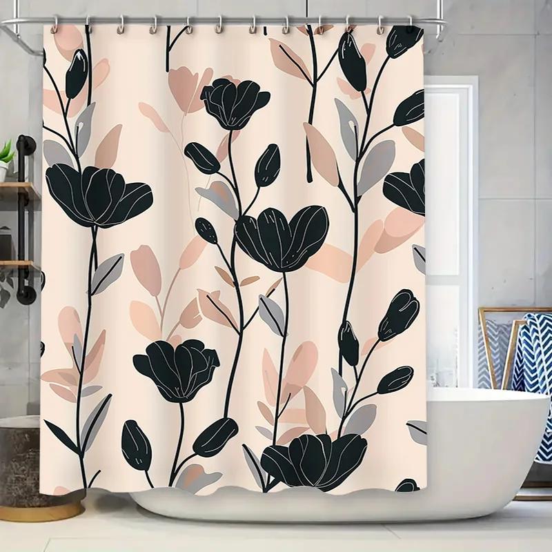 Modern Floral Shower Curtain Bathroom Decor Waterproof Fabric 3D Printed Customizable Home Decoration Pink Grey Black Colorful