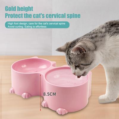 Pet Double Bowl Cartoon Cat Head Shaped Food Bowl Neck Guard Non-slip Cat Water Bowl Pet Accessories