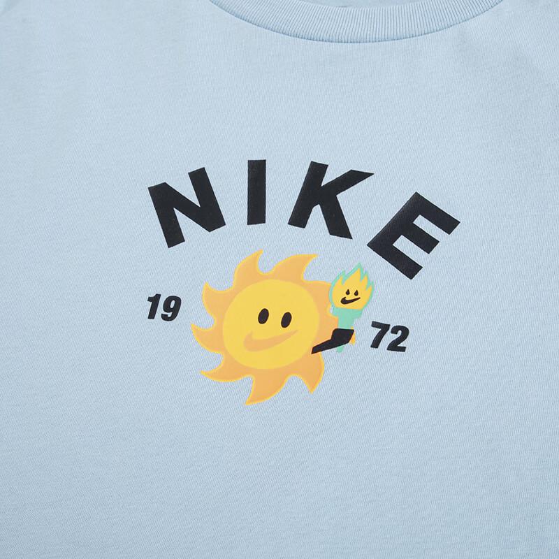 Nike Short Sleeve T-Shirt Letter Print Crew Neck Pullover Kids Tops Light-Blue FJ7236-483
