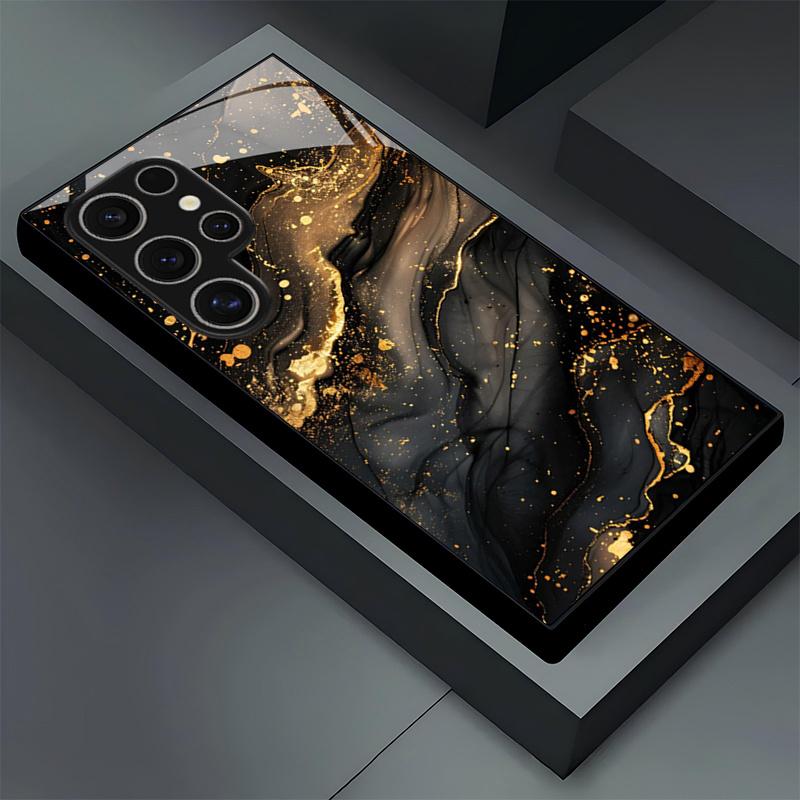 Golden marble patterned glass phone case suitable for Samsung Galaxy S26 S25 S24 S22 S21 S20 FE/Ultra/Plus anti drop back cover