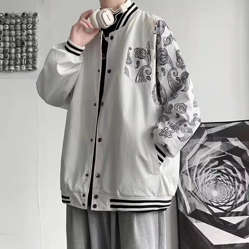 

Мужская бейсбольная куртка с цветочным принтом в гонконгском стиле 2024 года — модная, повседневная и стильная M белый