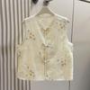 Bead Embroidery Disc Buckle Vest Women's Summer 2025 New Lace Splicing Stack Top