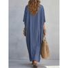 New Fashion V-neck Striped Loose Casual Long Dress for Women European American Vacation Dress