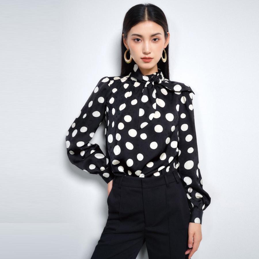 Youxizi Polka Dot Tie-Up Loose Slimming Shirt - 25 Autumn Collection