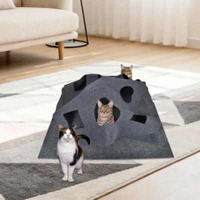 Kattunnel i filt med tittut-hål Vikbar Stor Interaktiv Kattlekmatta Gömställe Grotta Innekatter Berikningsaktivitetsmatta Motion Tittut-leksak