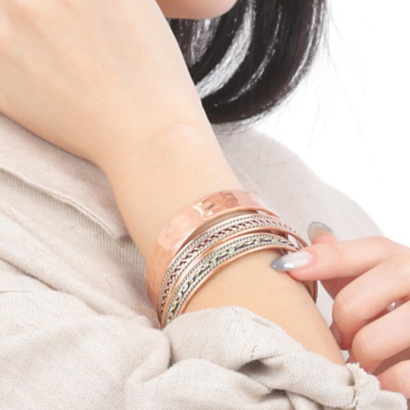 made in electromagnetic hypersensitivity adjustable one size fits all Bangle, hand-hammered, copper, unisex, gold, simple, stylish, India, prevention,