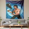 A Muscular Man Holding Nunchucks Is Depicted In Front of a Circular Fan. Patterned Tapestry for Bedroom and Living Room Home Decor