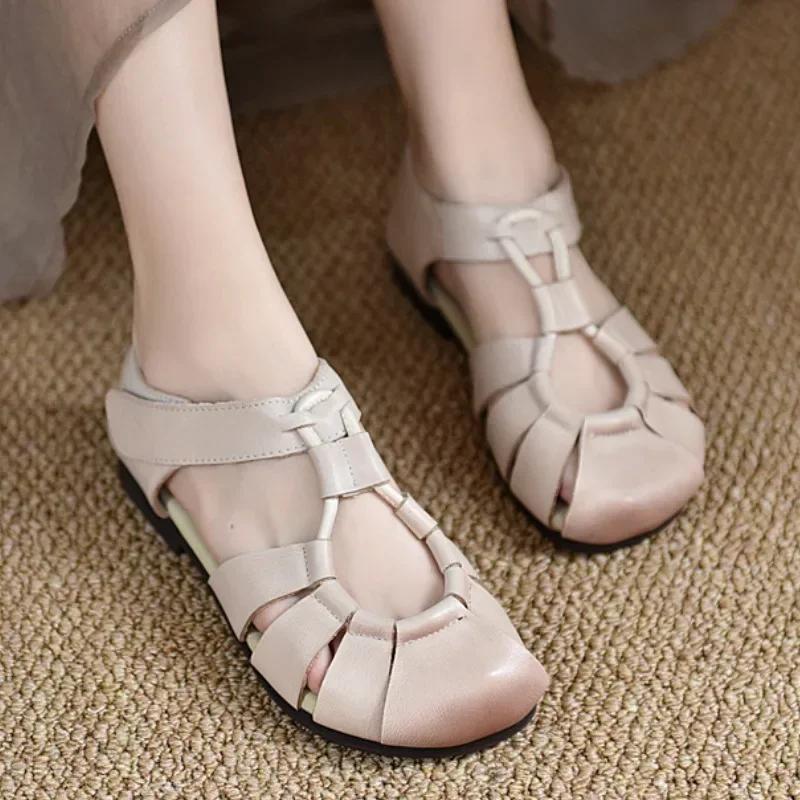 Fashion 2024 New Women's Shoes Closed Toe Women's Sandals Summer Casual Sandals Women Round Toe Solft Sole Hollow Flat Rome Shoes Women