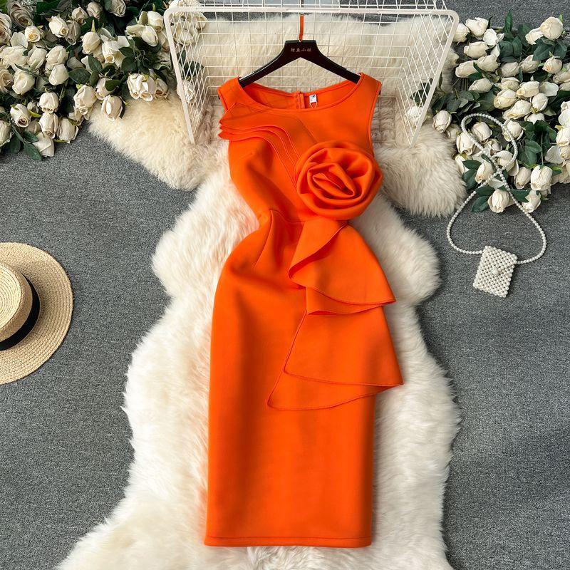 

Fujia Qianjin Party Silm High-End Dress Dress Orange color M