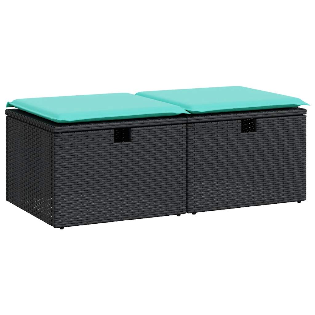 2 Piece Garden Sofa Set with Cushions Black Poly Rattan