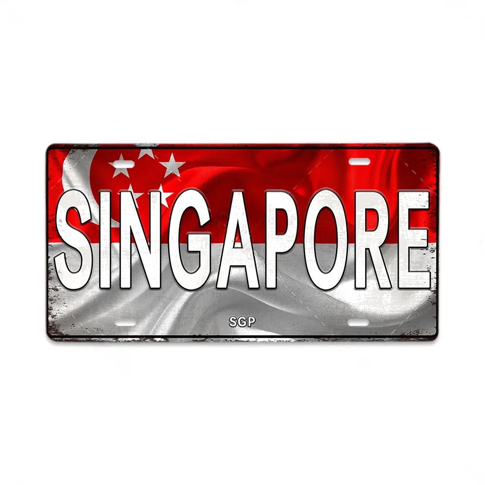 HD Metal Tin Sign World National Flags License Plate Style Vintage Retro Wall Art Decor for Home Bar Garage