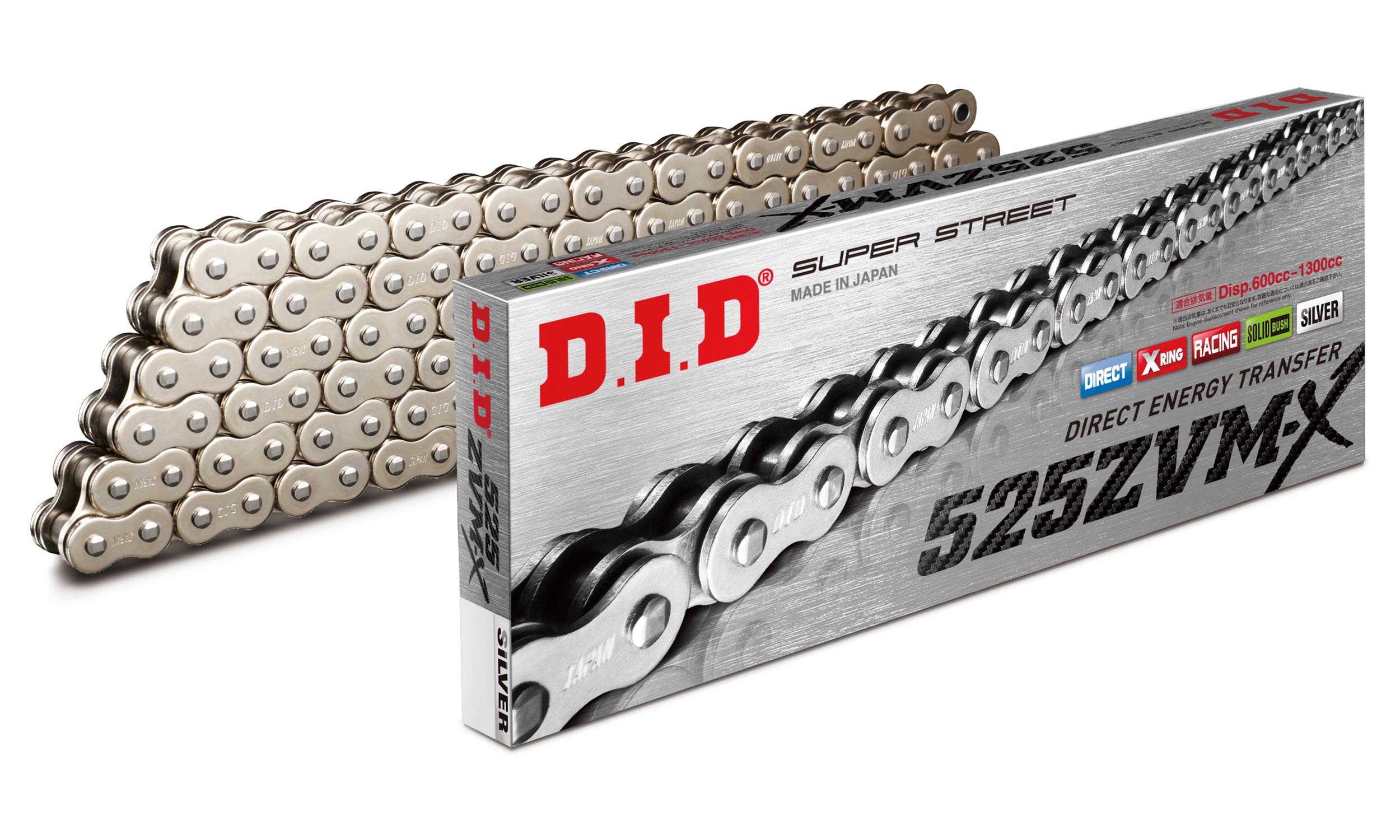 

DID X-ring chain 525 ZVMX, 110 links (Chrome), Open, with Rivet Link
